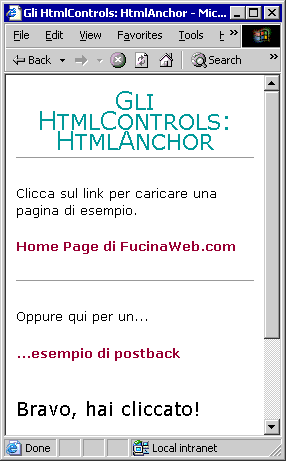 La stessa pagina con la scritta Bravo, hai cliccato!