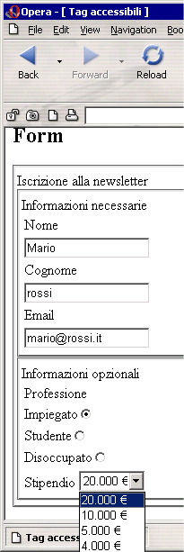Opera 6 ha un supporto limitato per le form