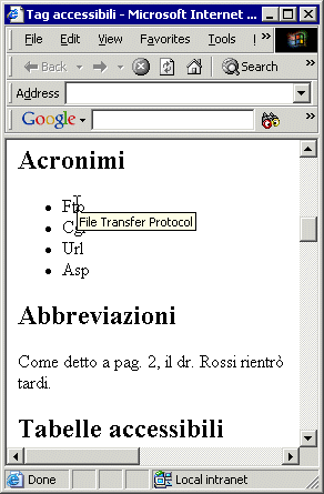 Internet Explorer visualizza gli acronimi ma non li evidenzia