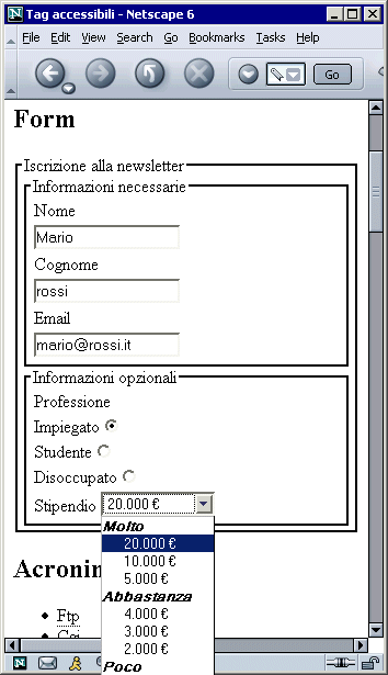 Netscape 6 supporta le form accessibili